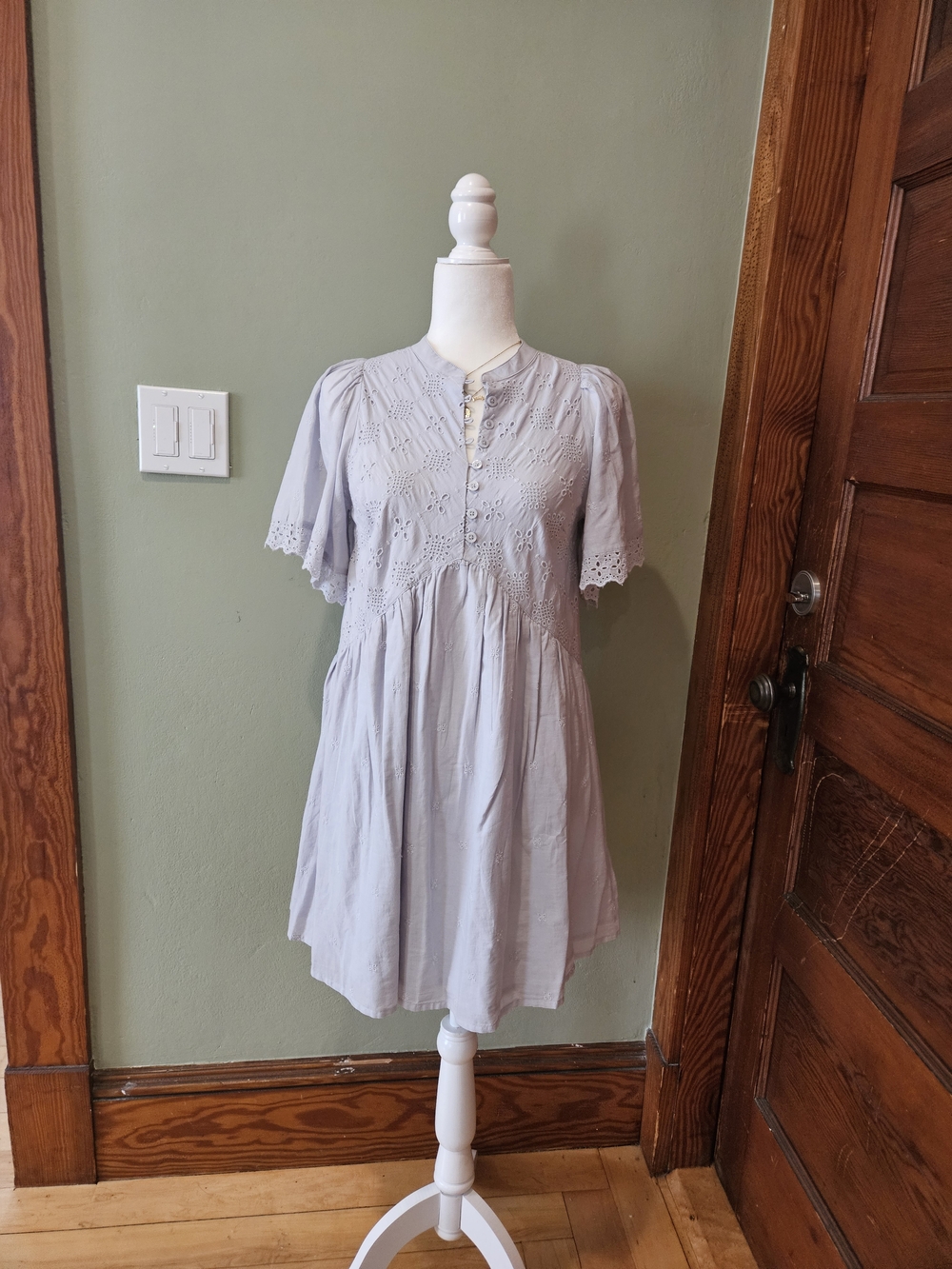Light Lavender Eyelet Short Sleeve Babydoll Dress